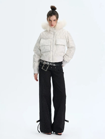 Printed Cropped Hooded Down Jacket