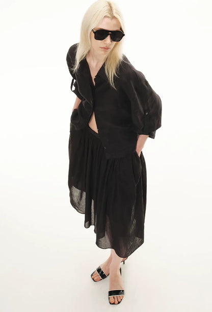 Linen Waist-Defined Shirt &amp; Low-Rise Rolled Shorts Set