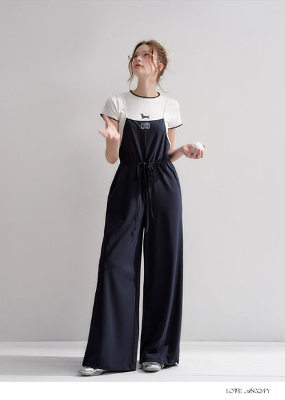 Contrast Piping Drawstring Waist Jumpsuit