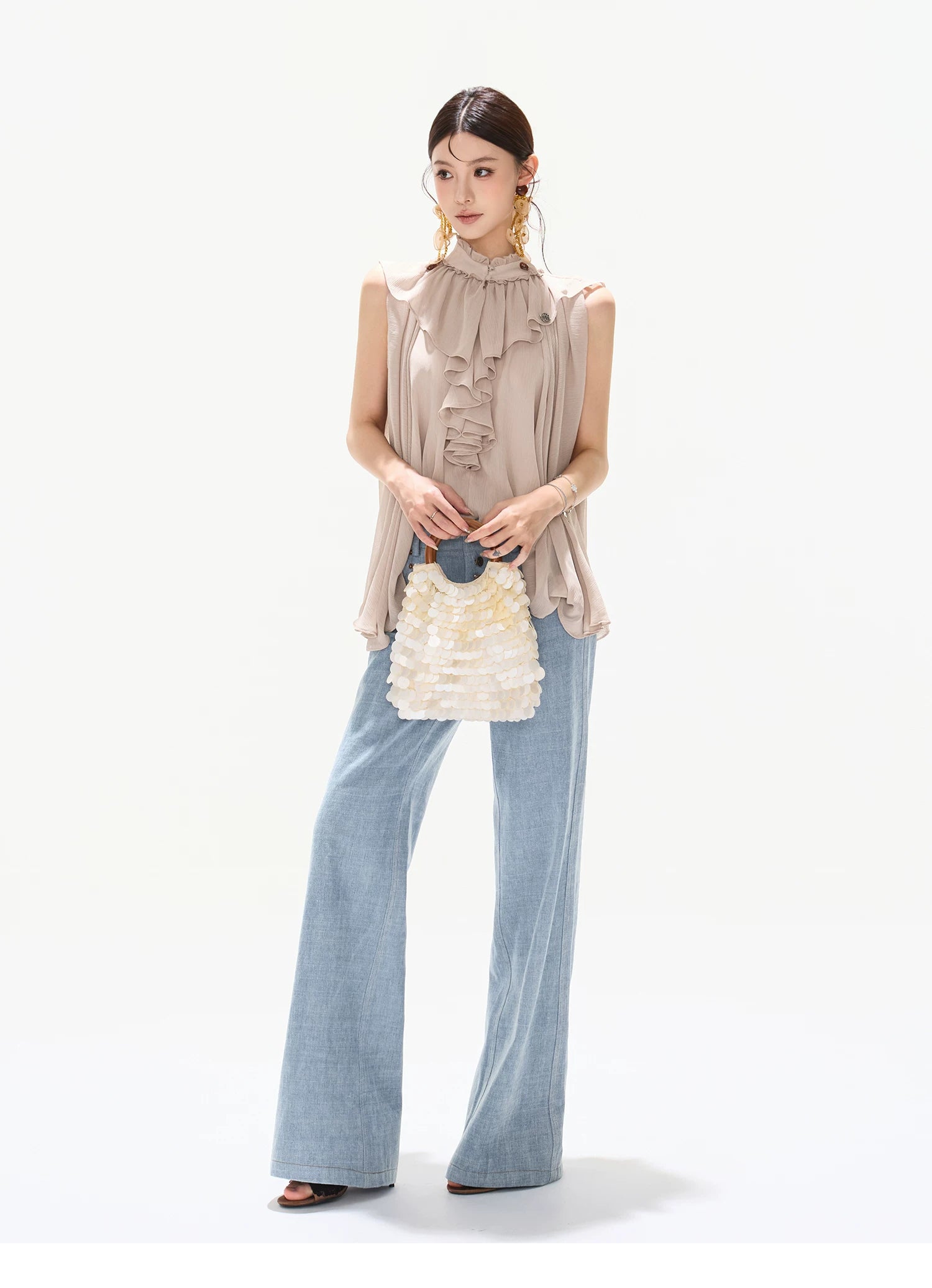 Lightweight Ruffle Collar Sleeveless Chiffon Blouse