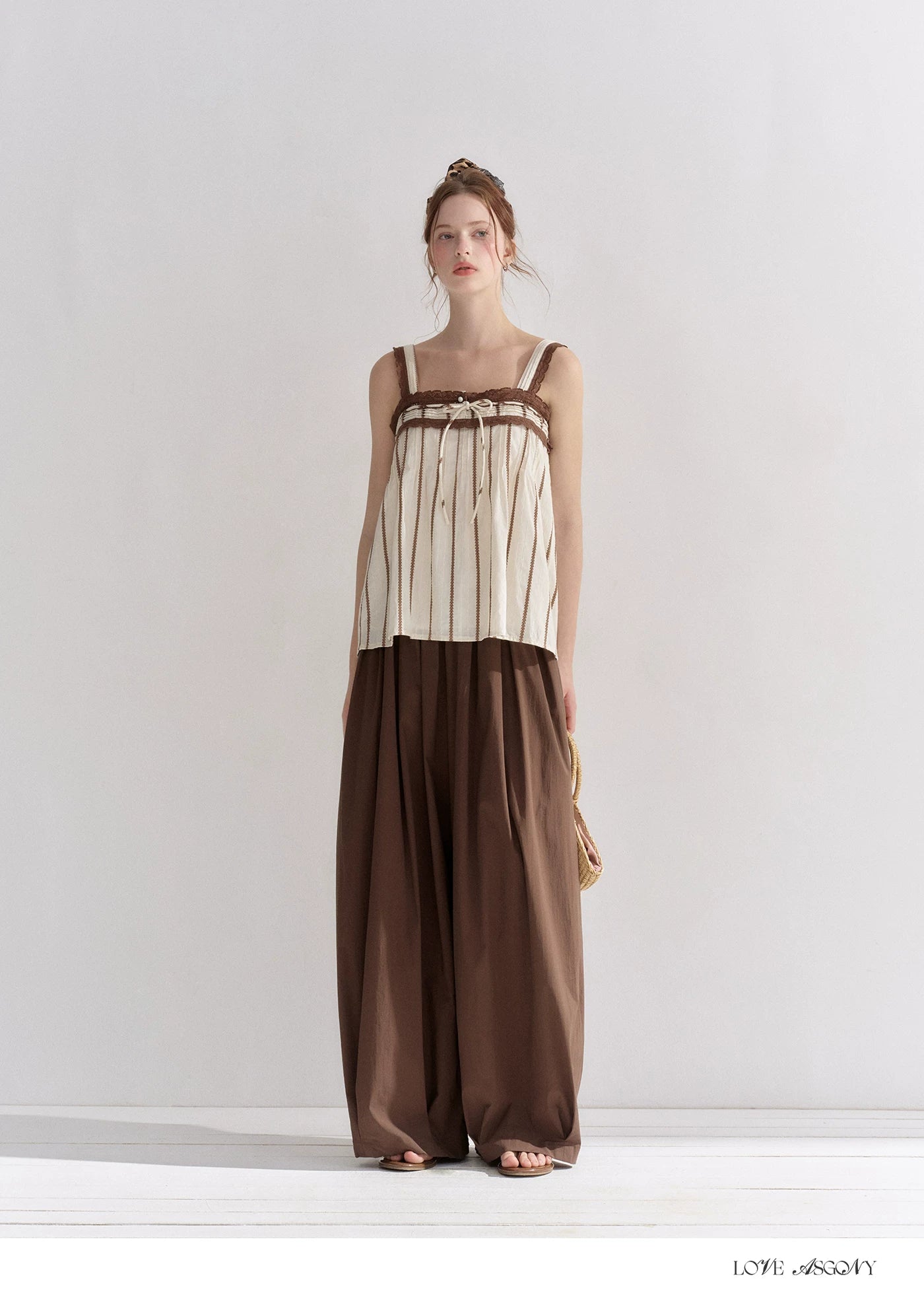 Striped Lace-Trim Tie-Front Camisole