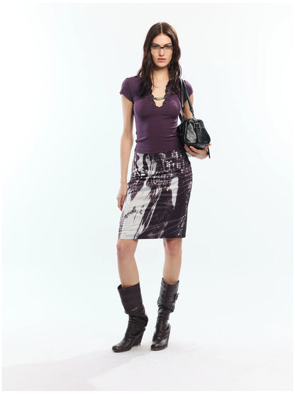 Punk Printed Reversible Satin Midi Skirt