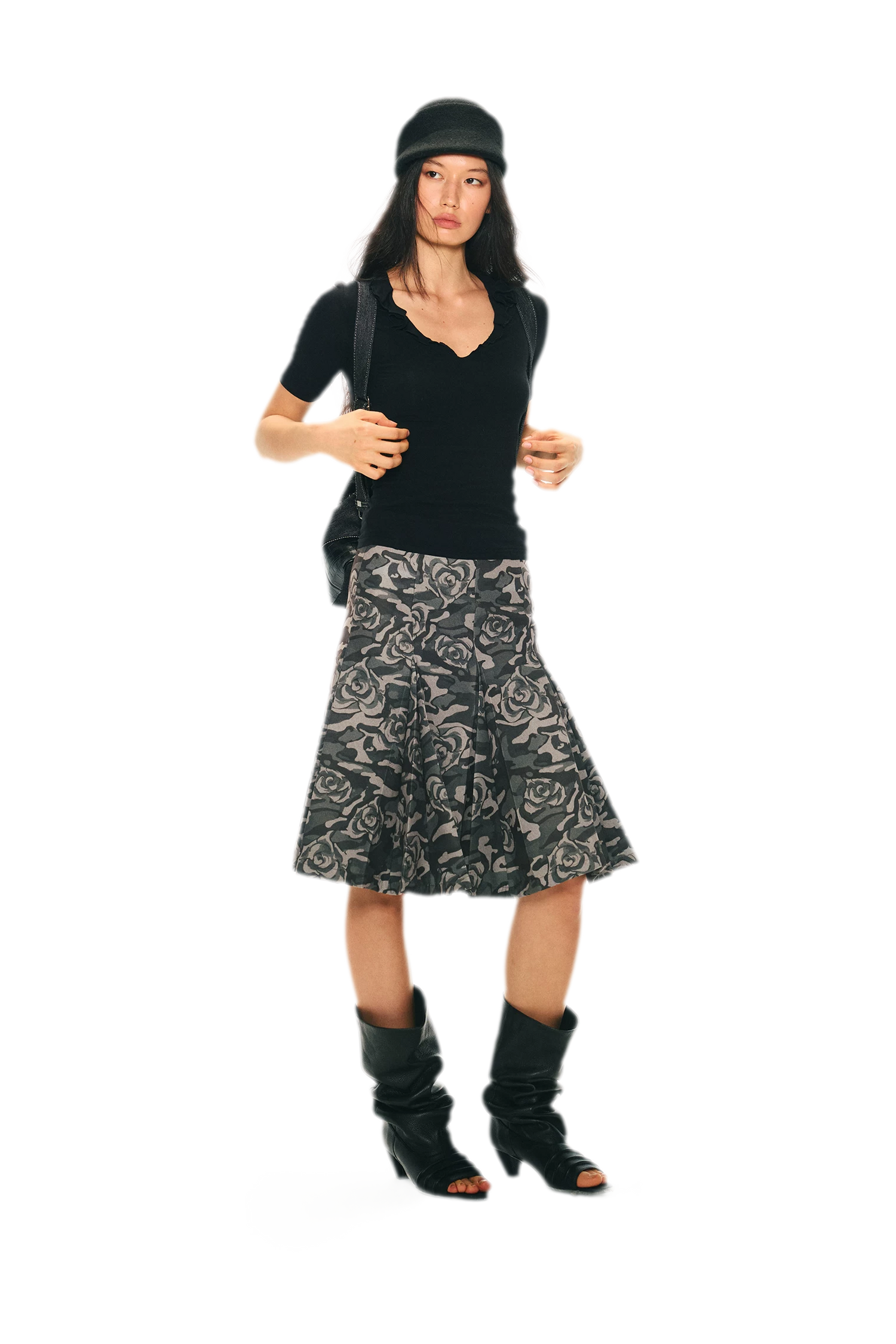 Low Waist Pleated A-Line Skirt