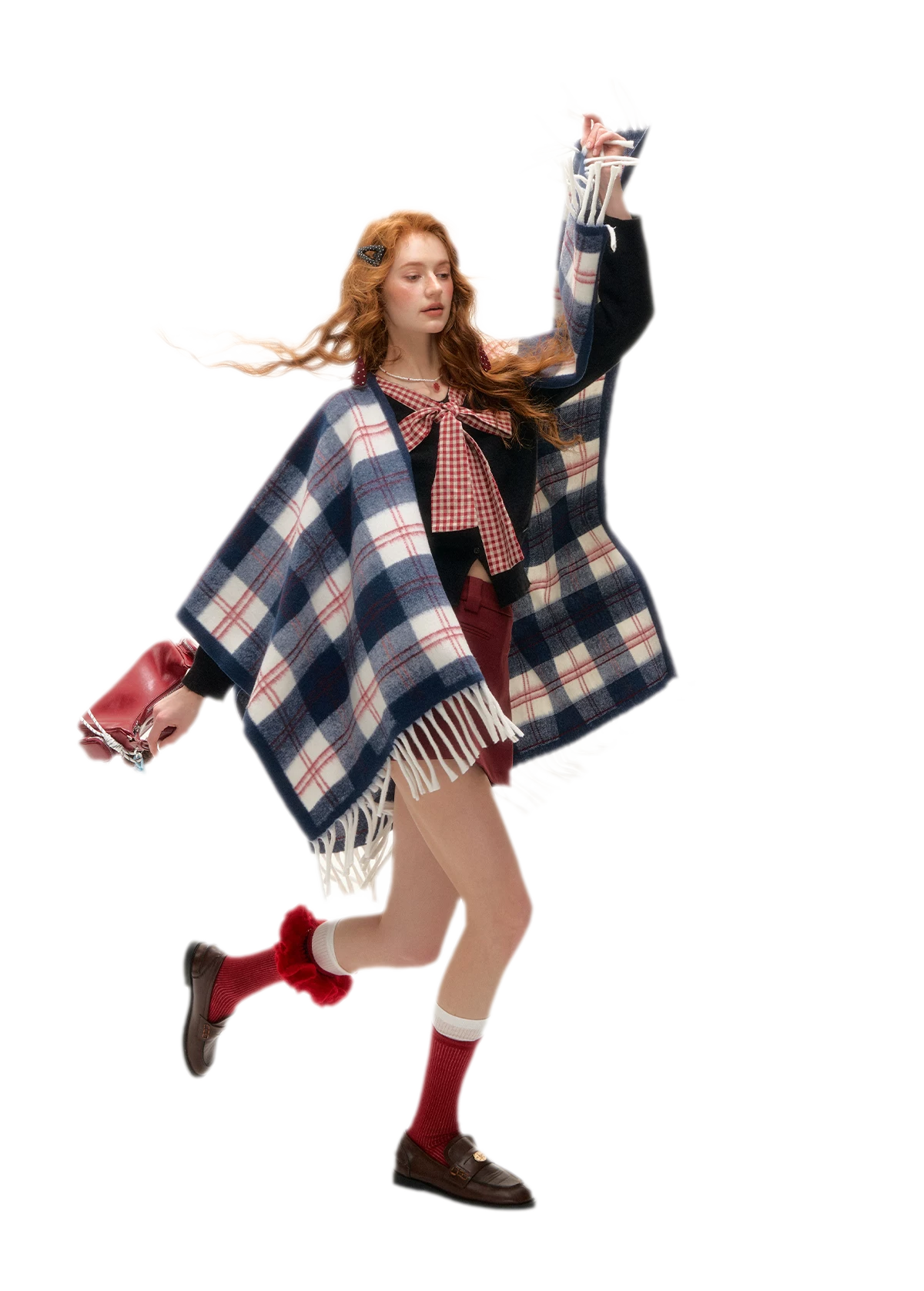 Vintage Plaid Fringed Shawl