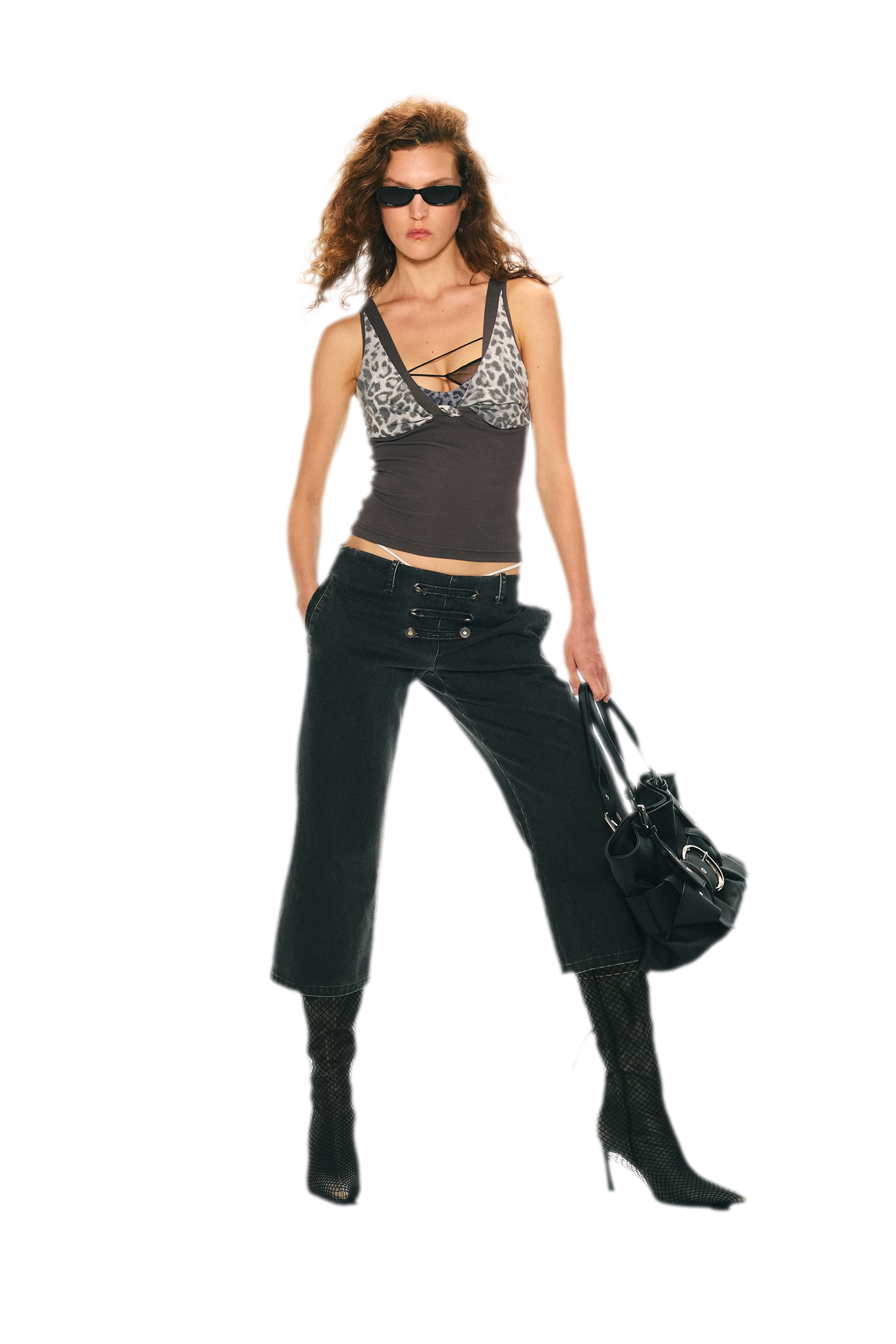 Leopard Print Rhinestone V-neck Camisole