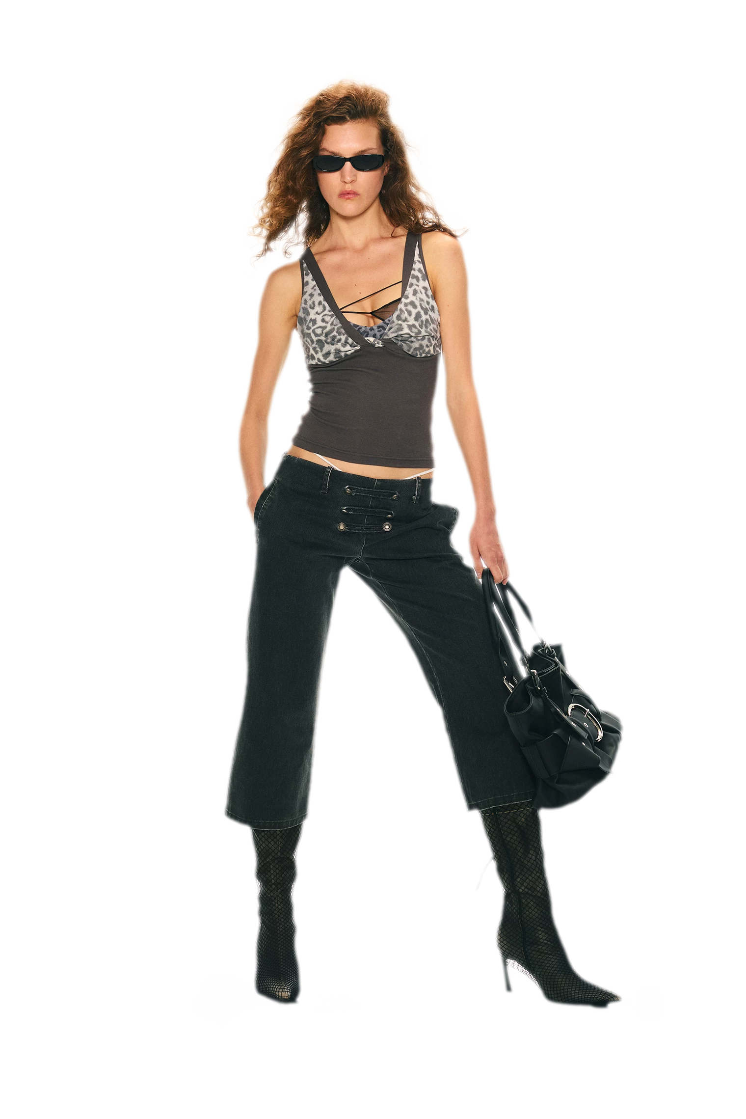 Leopard Print Rhinestone V-neck Camisole