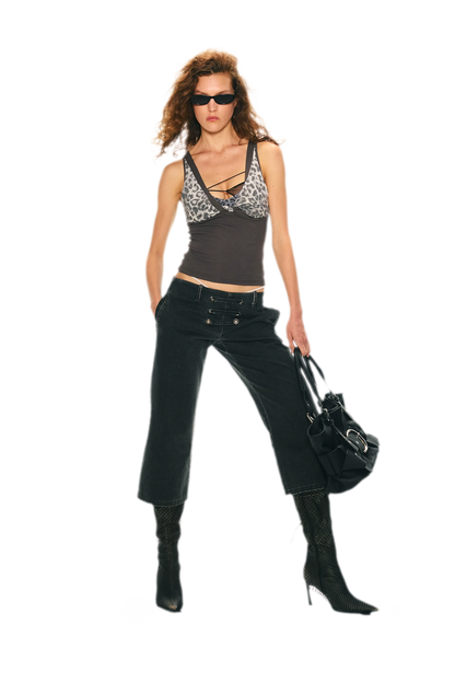 Leopard Print Rhinestone V-neck Camisole