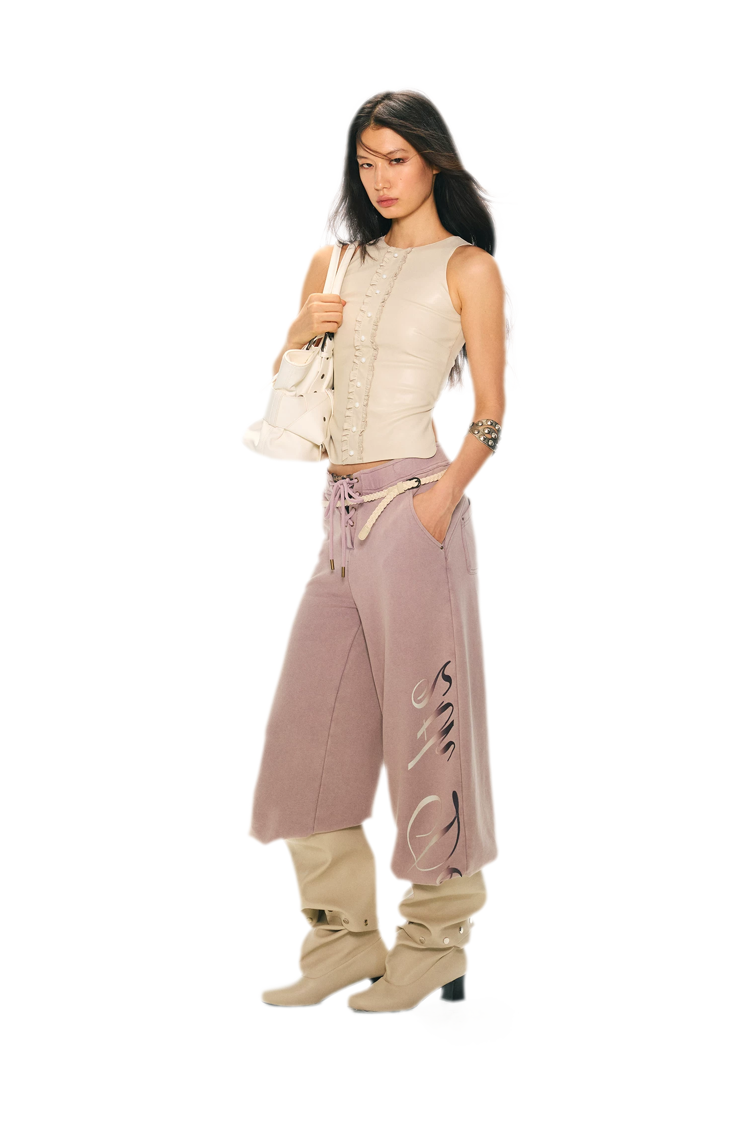 Vintage Letter Print Wide-Leg Pants
