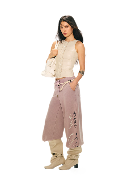 Vintage Letter Print Wide-Leg Pants