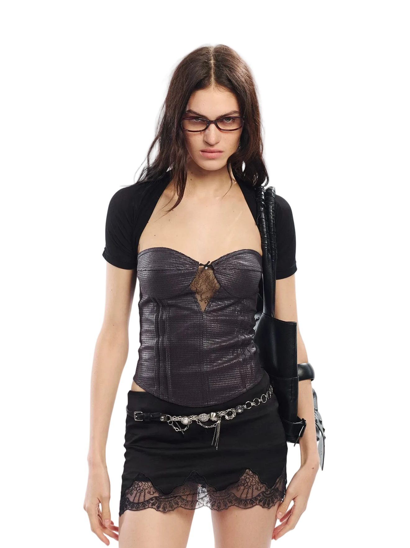 Lace Corset Two-Piece Set with Sheer Mesh