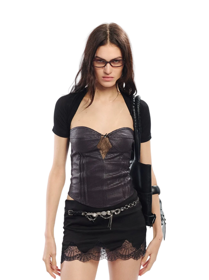 Lace Corset Two-Piece Set with Sheer Mesh