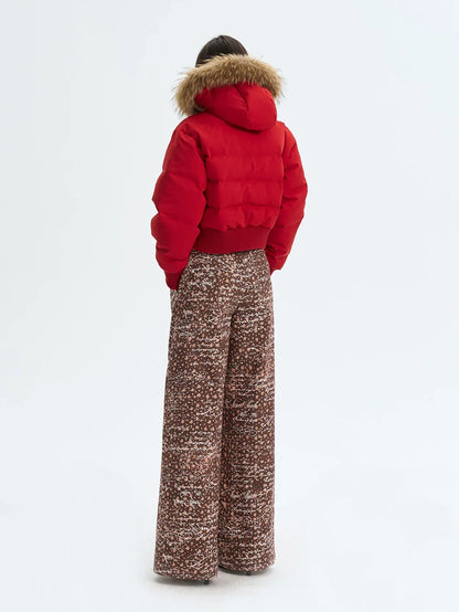 Printed Cropped Hooded Down Jacket