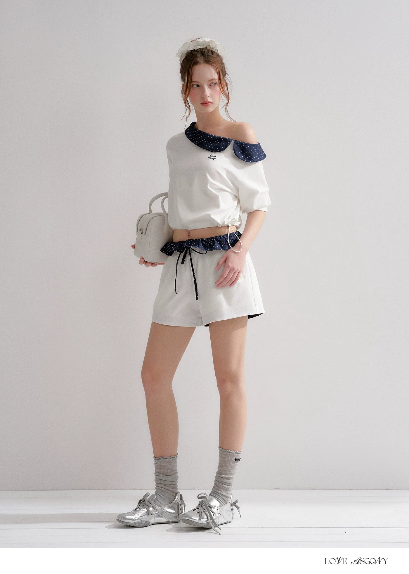 Vintage Polka Dot Asymmetric Short Sleeve Sweatshirt