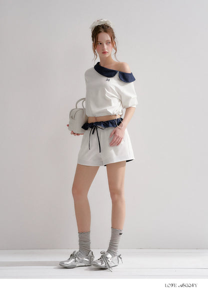 Vintage Polka Dot Asymmetric Short Sleeve Sweatshirt