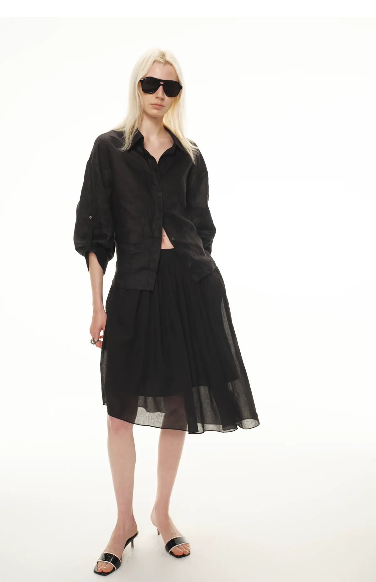 Linen Waist-Defined Shirt &amp; Low-Rise Rolled Shorts Set
