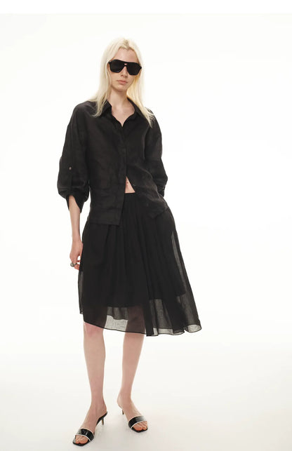 Linen Waist-Defined Shirt &amp; Low-Rise Rolled Shorts Set