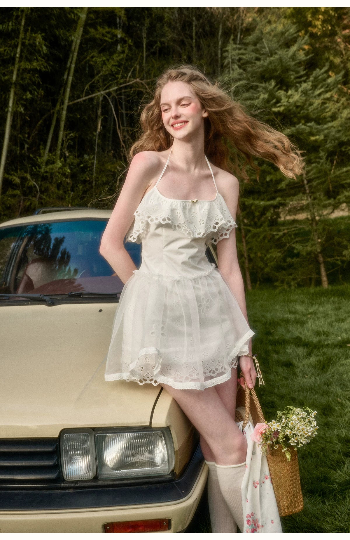 Water Embroidered Slim Camisole Dress