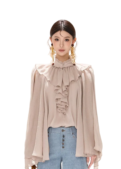 Lightweight Ruffle Collar Sleeveless Chiffon Blouse