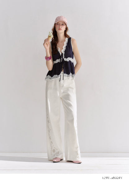 Embroidered Washed Wide-Leg Jeans