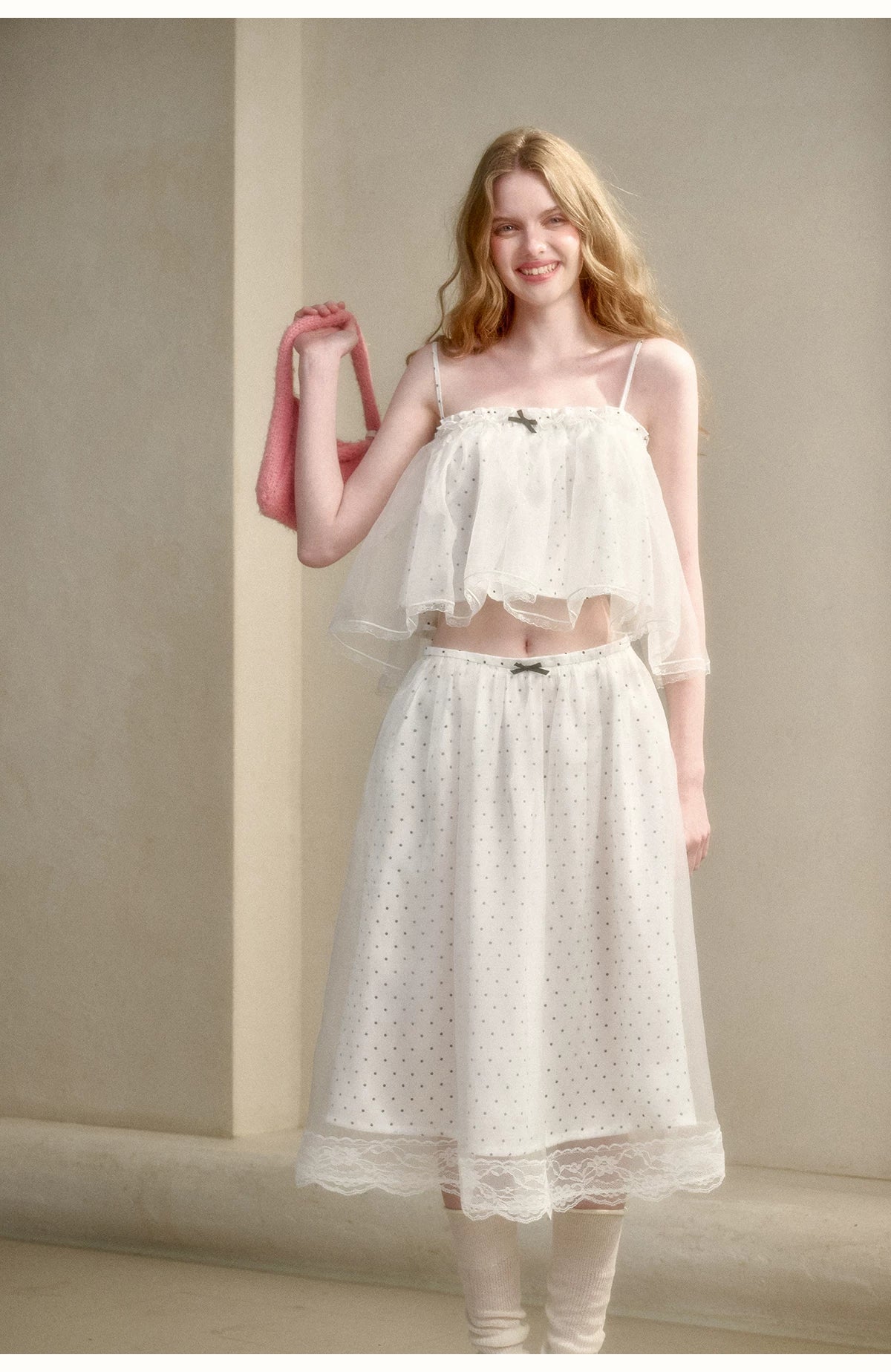 Babydoll Pearl Organza Polka Dot Set