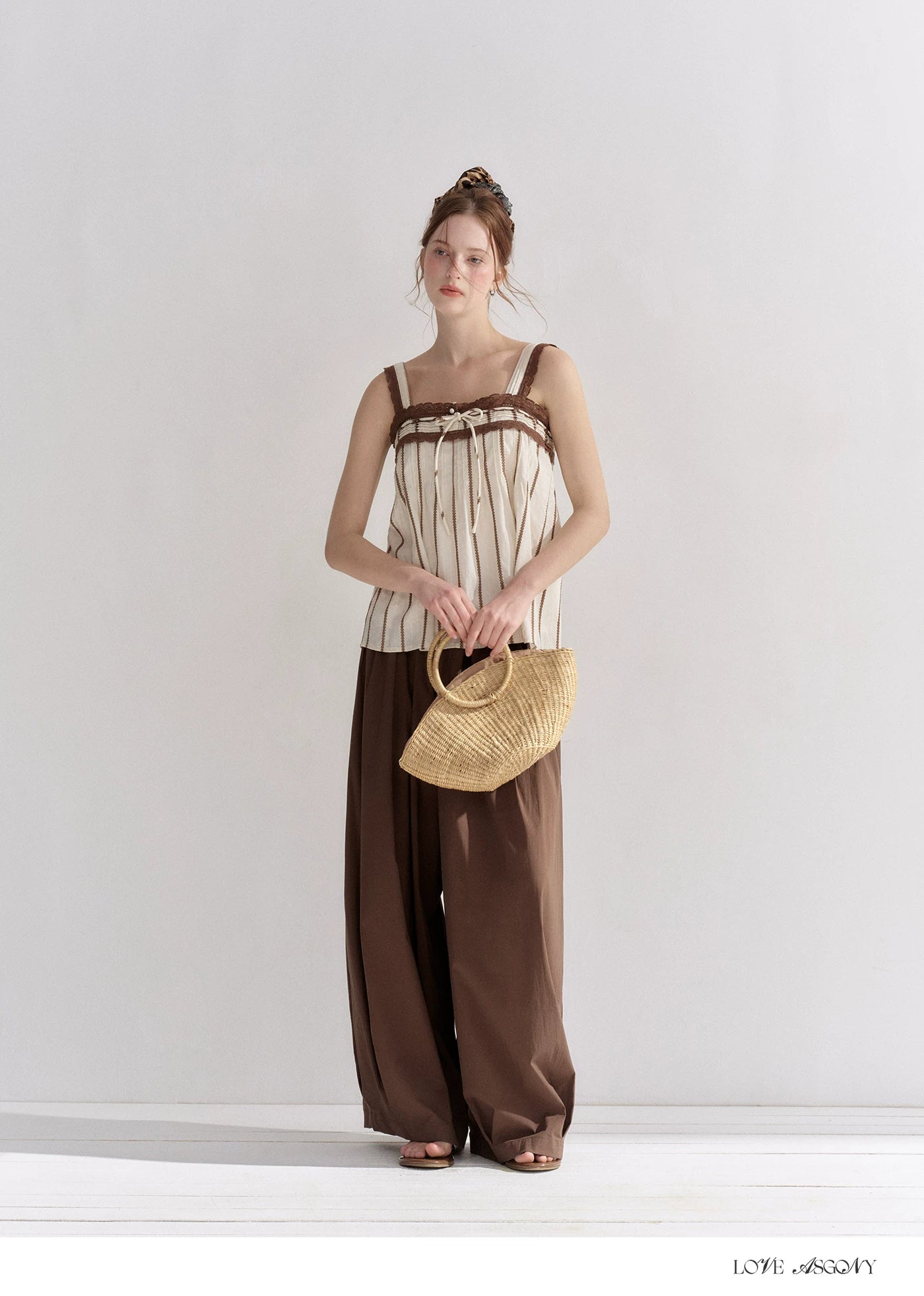 Striped Lace-Trim Tie-Front Camisole
