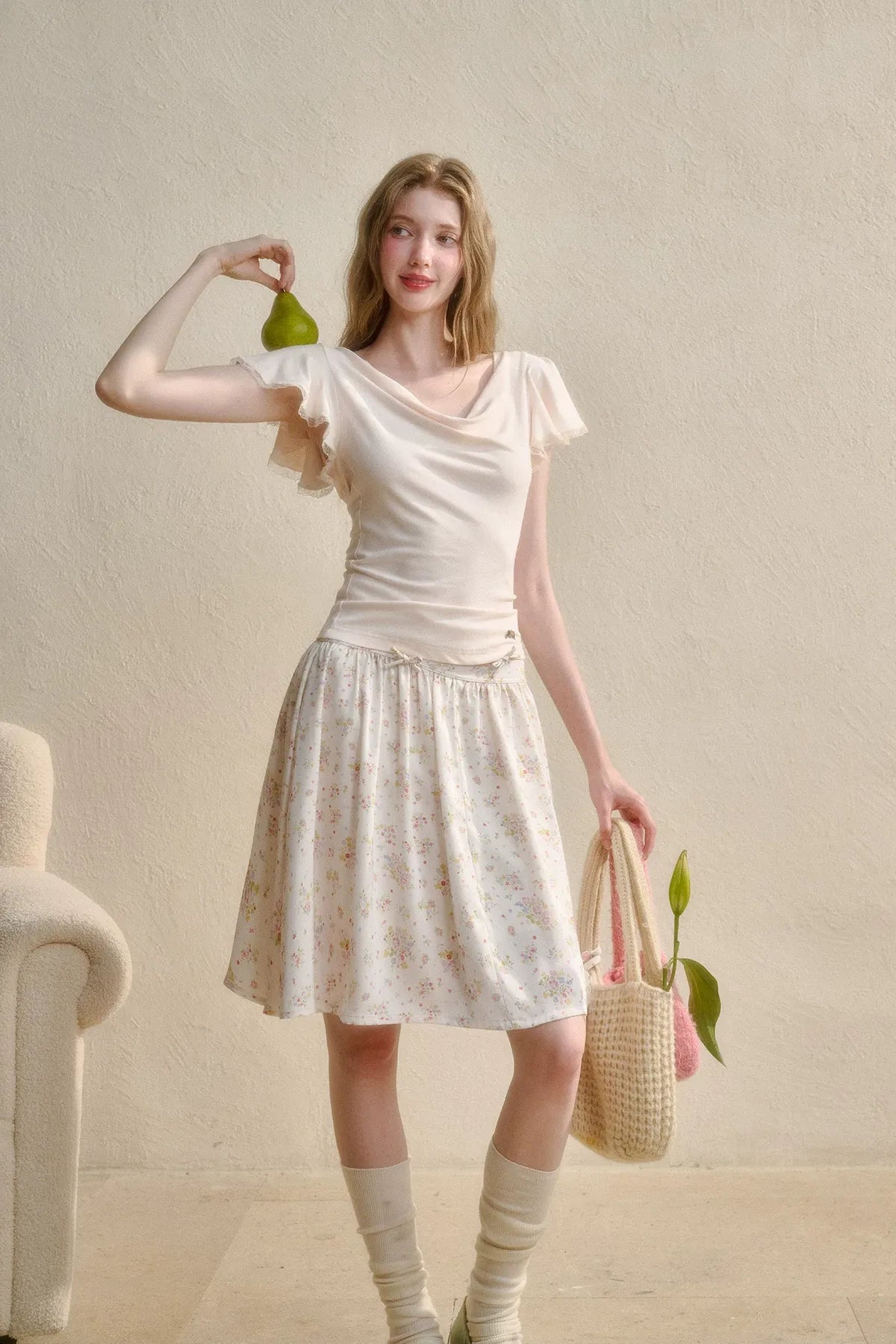 Airy V-Neck Ribbed T-Shirt