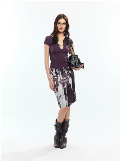 Punk Printed Reversible Satin Midi Skirt