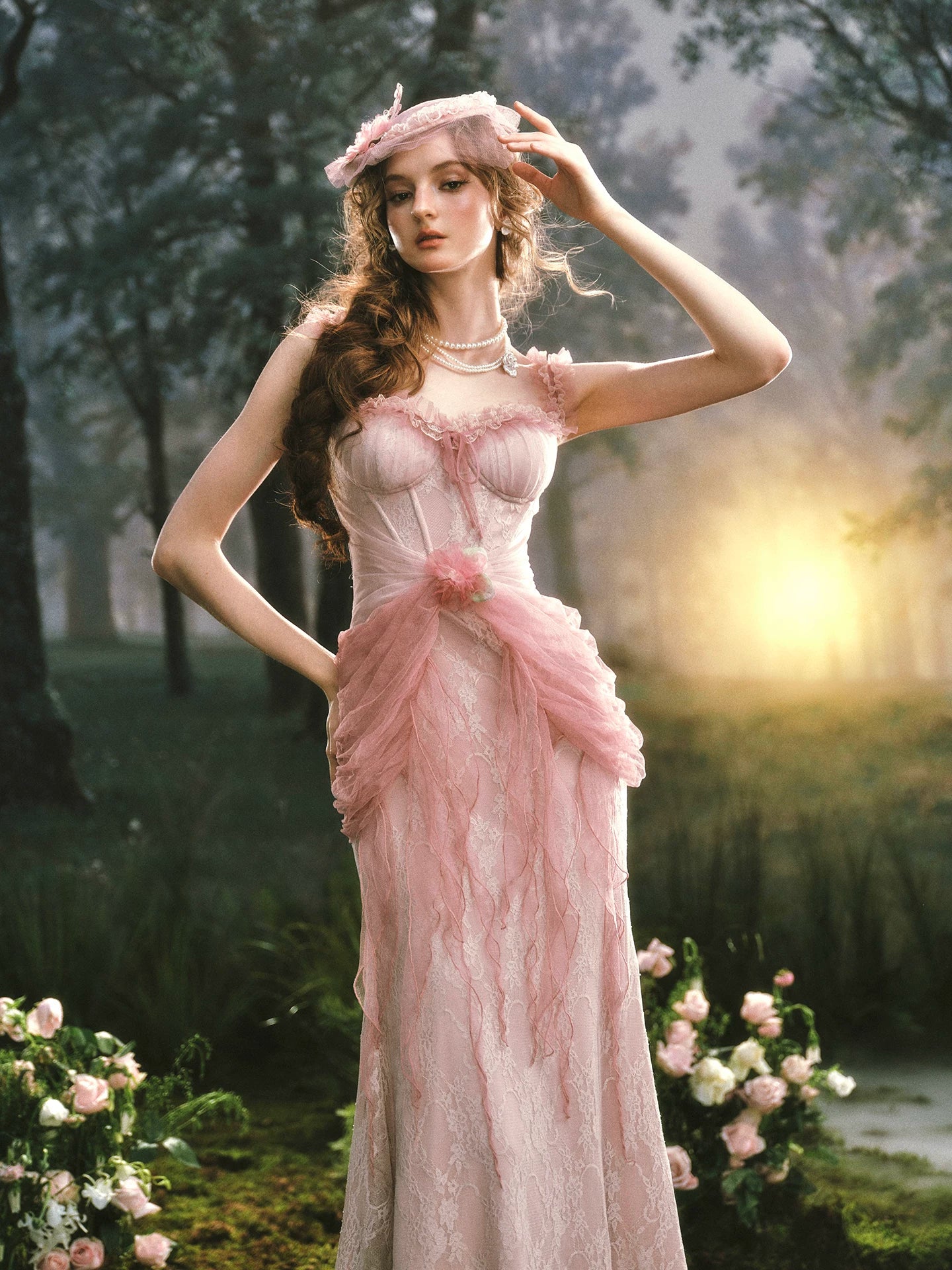 Floral Lace Ruffle Midi Dress