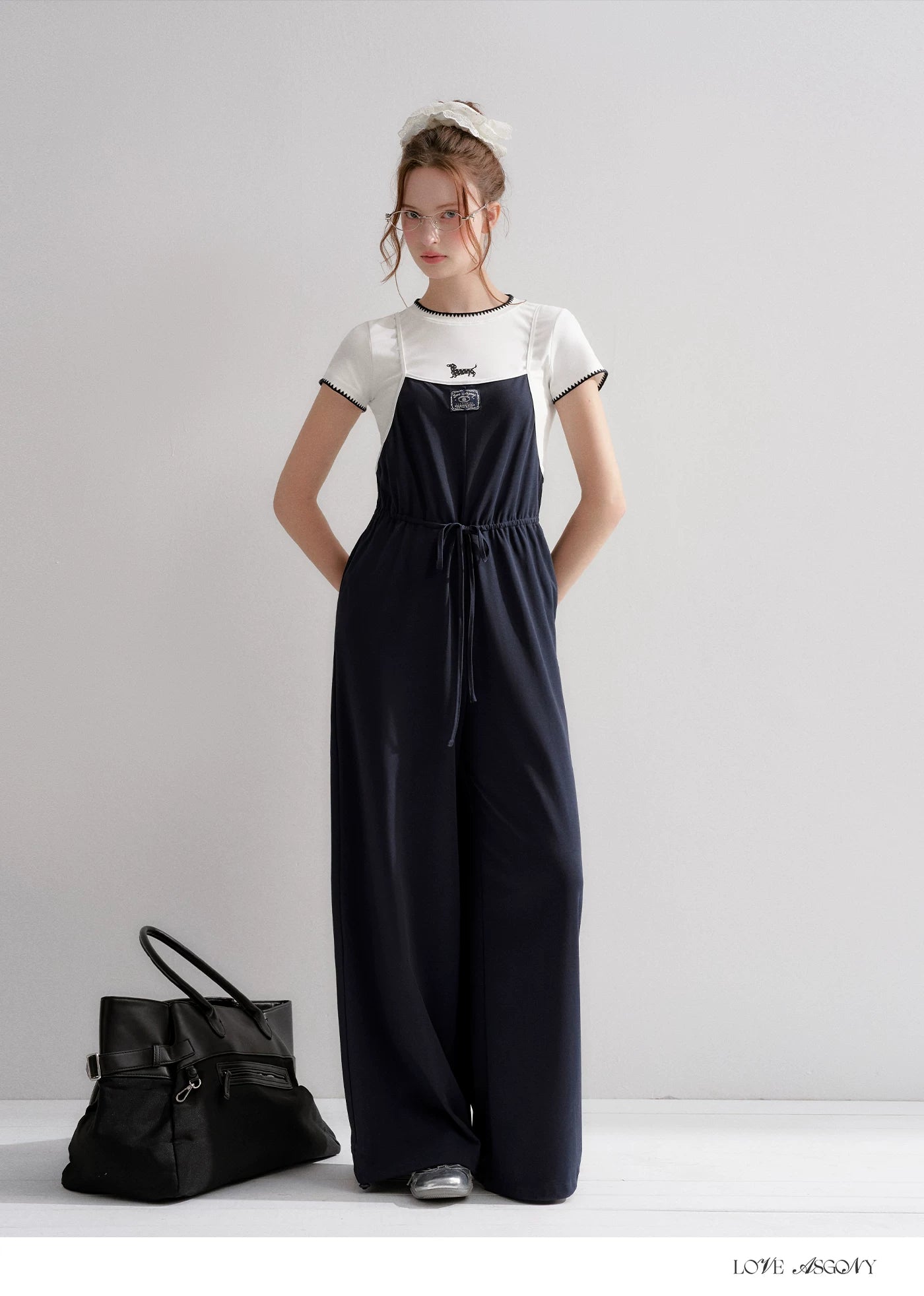 Contrast Piping Drawstring Waist Jumpsuit