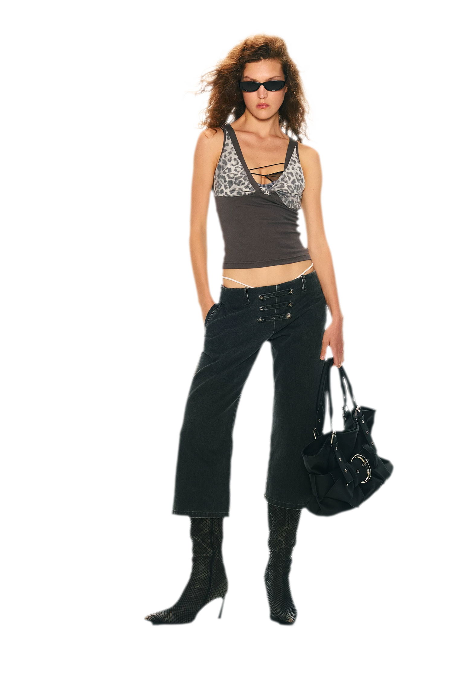 Leopard Print Rhinestone V-neck Camisole