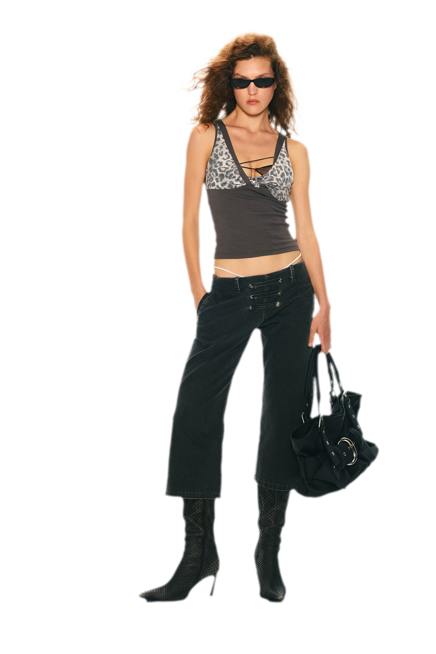 Leopard Print Rhinestone V-neck Camisole