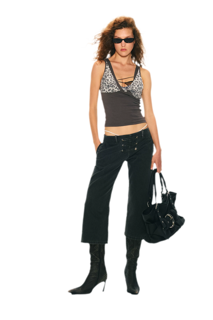 Leopard Print Rhinestone V-neck Camisole
