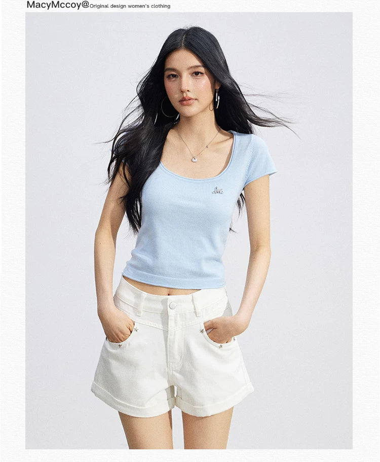 Candy Color U-Neck Short Sleeve T-Shirt