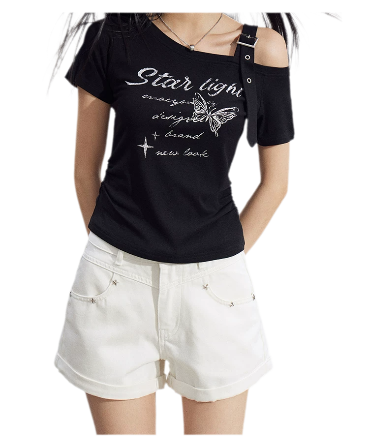 Embroidered Denim Shorts