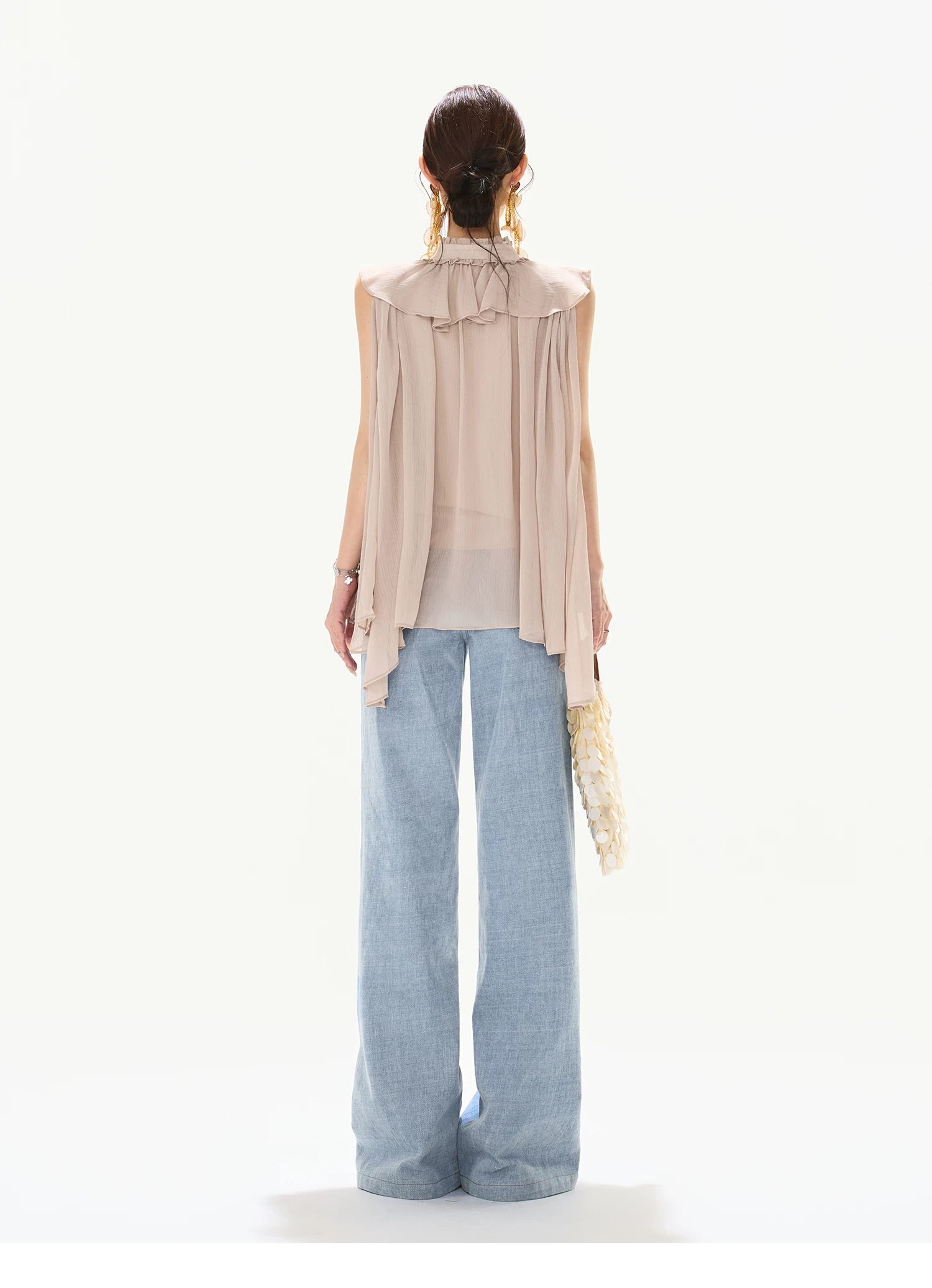 Lightweight Ruffle Collar Sleeveless Chiffon Blouse