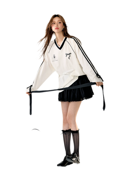 Colorblock Bow Embroidered Tee