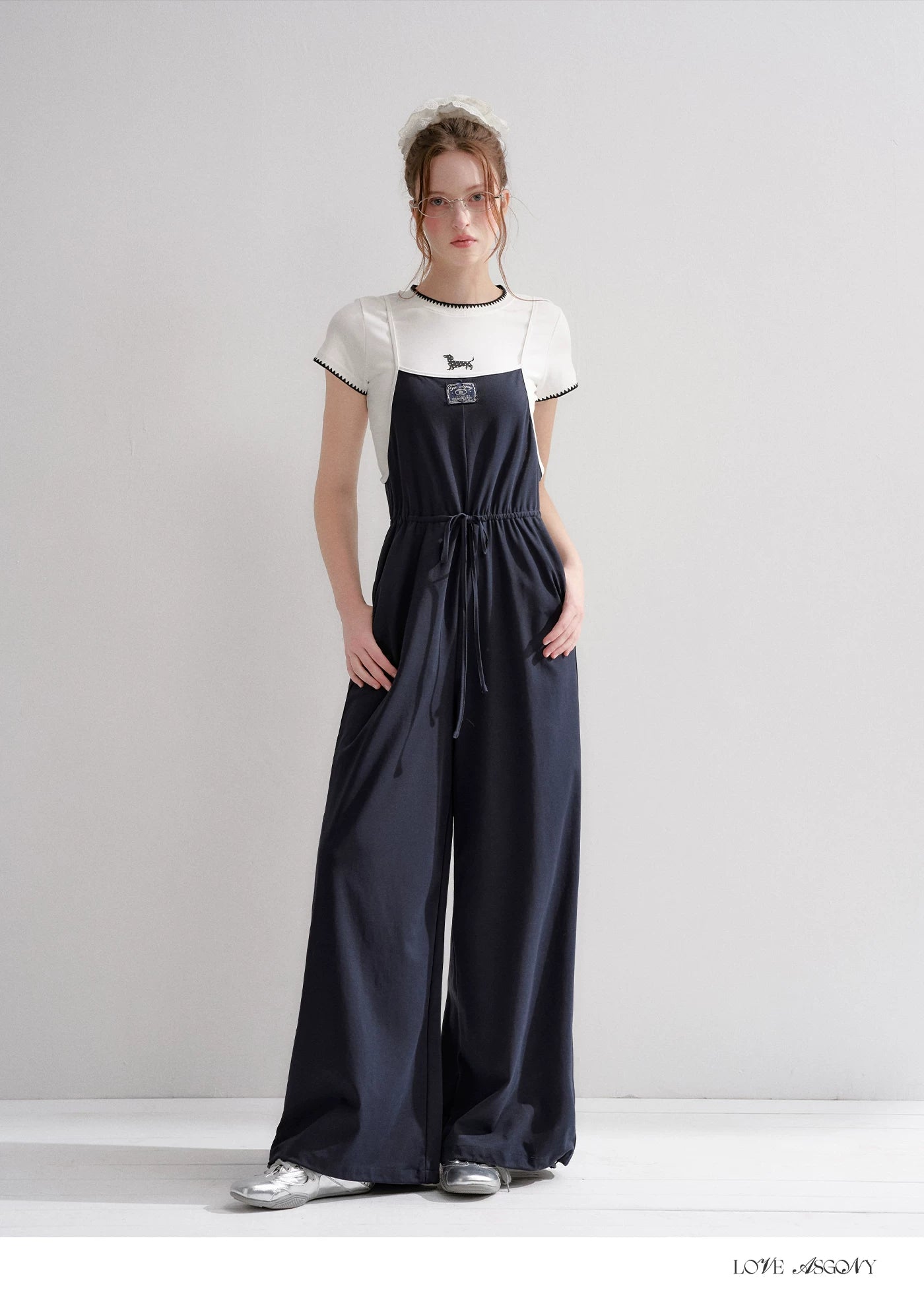 Contrast Piping Drawstring Waist Jumpsuit