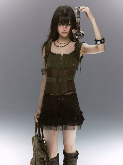 Studded Tiered Mini Skirt