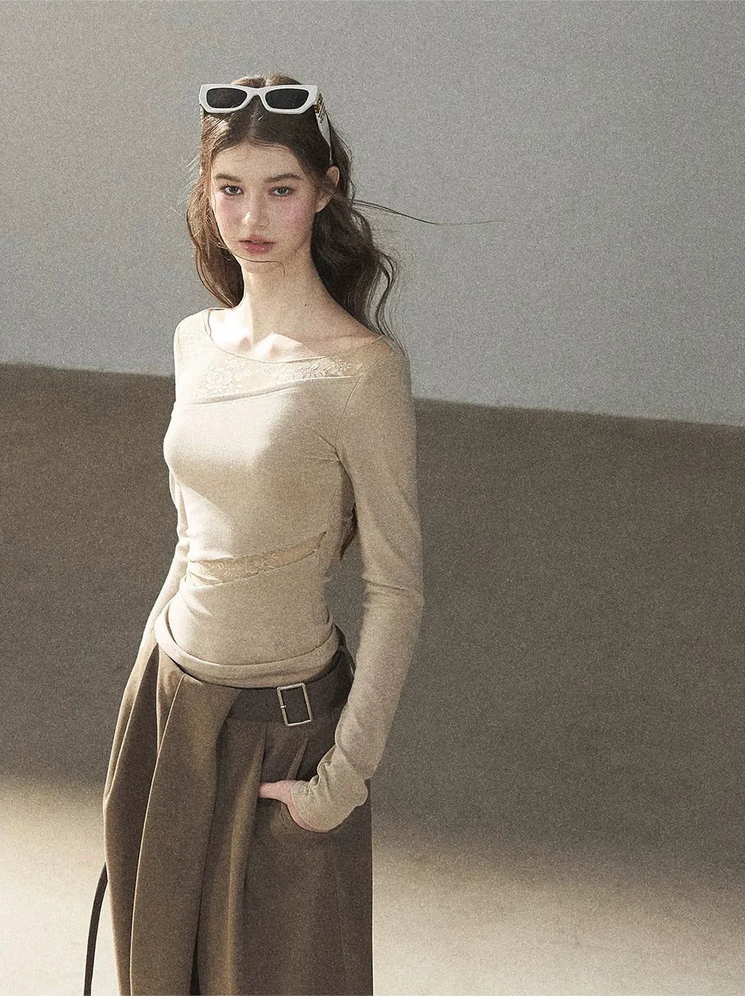 Lace Spliced Slim Fit Top