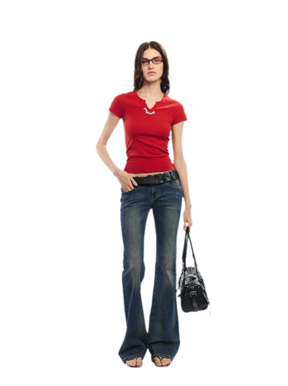 Summer V-neck Slim Fit T-shirt