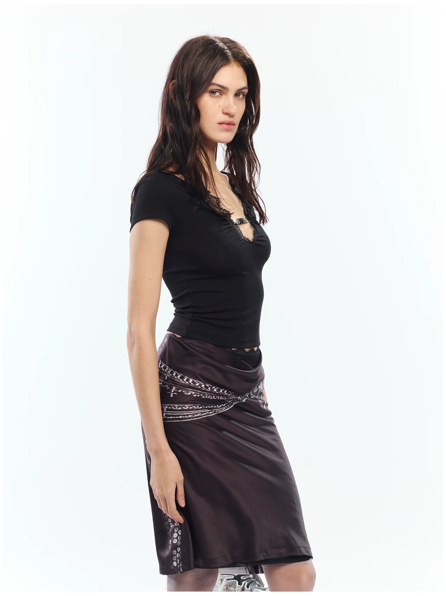 Punk Printed Reversible Satin Midi Skirt