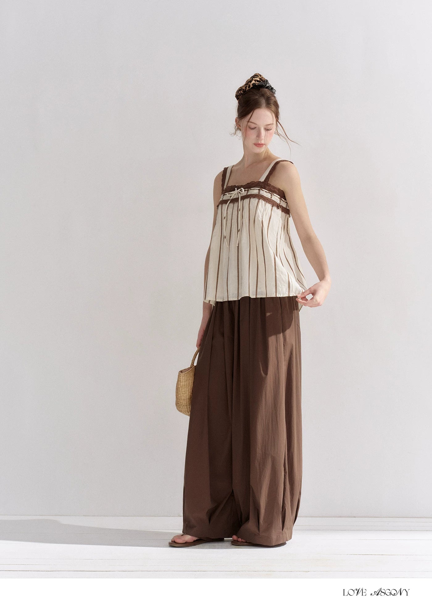 Striped Lace-Trim Tie-Front Camisole