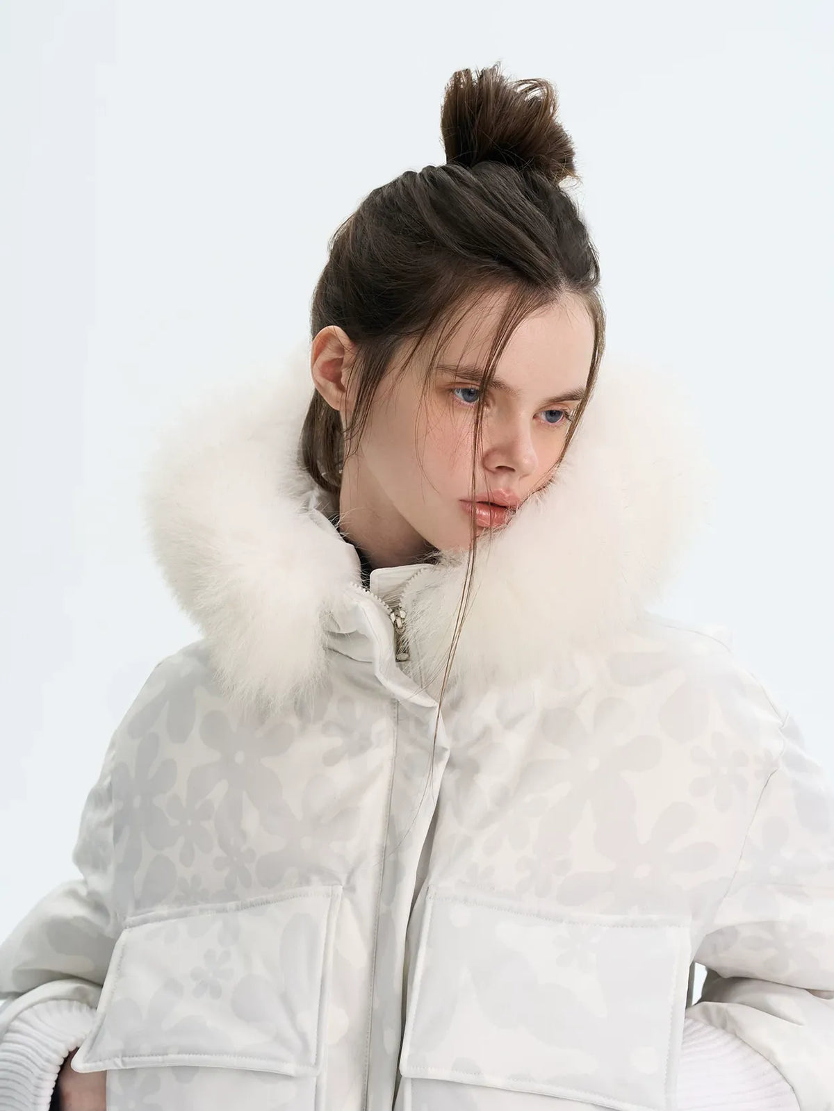 Printed Cropped Hooded Down Jacket