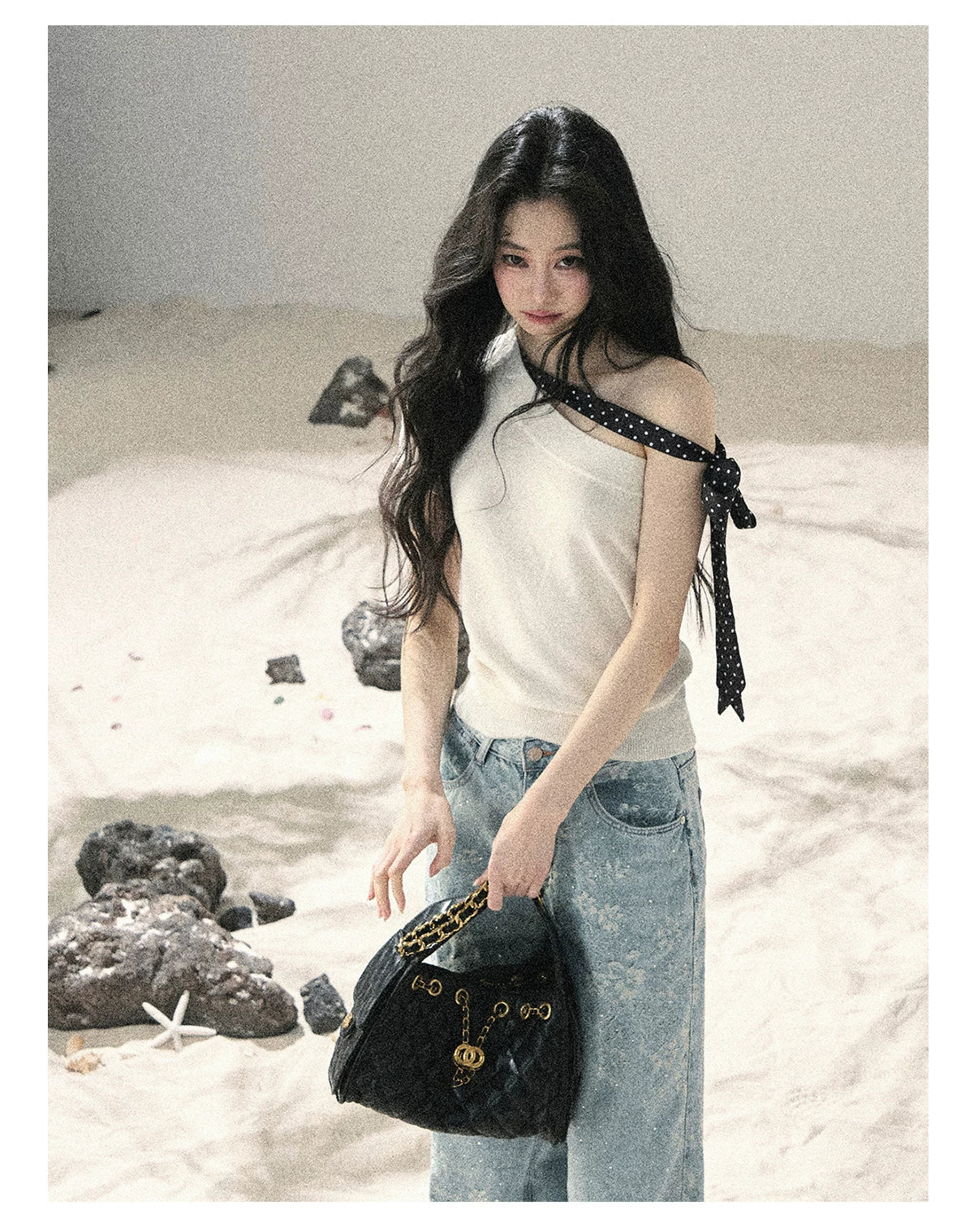 American Style Rhinestone Floral Denim Pants