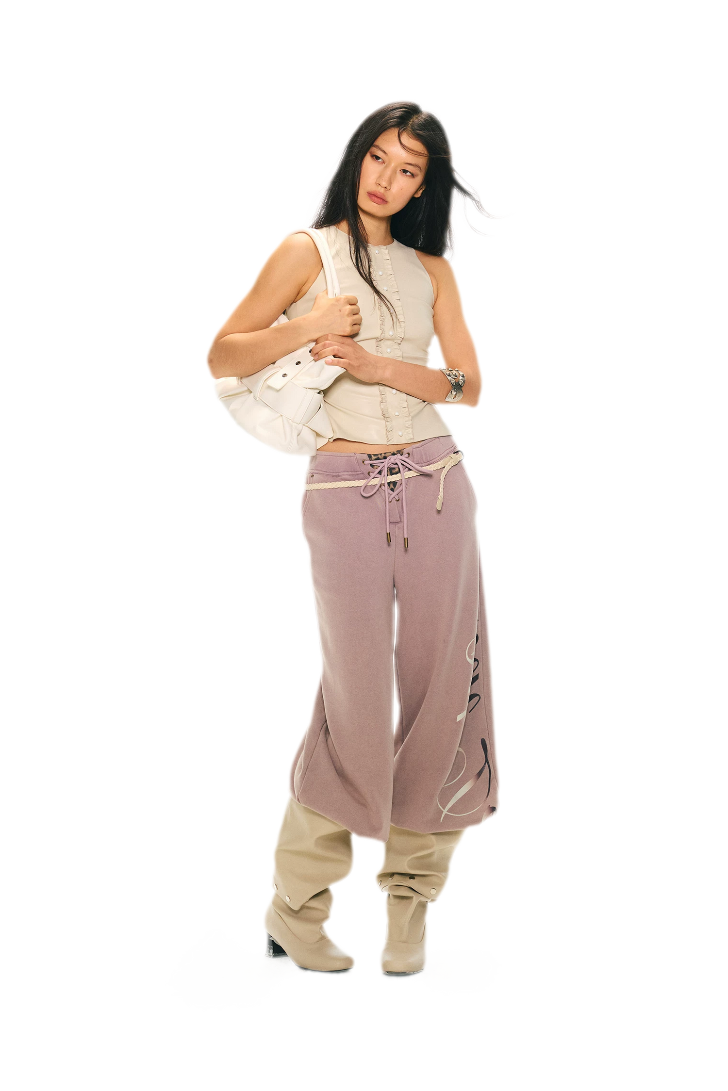 Vintage Letter Print Wide-Leg Pants