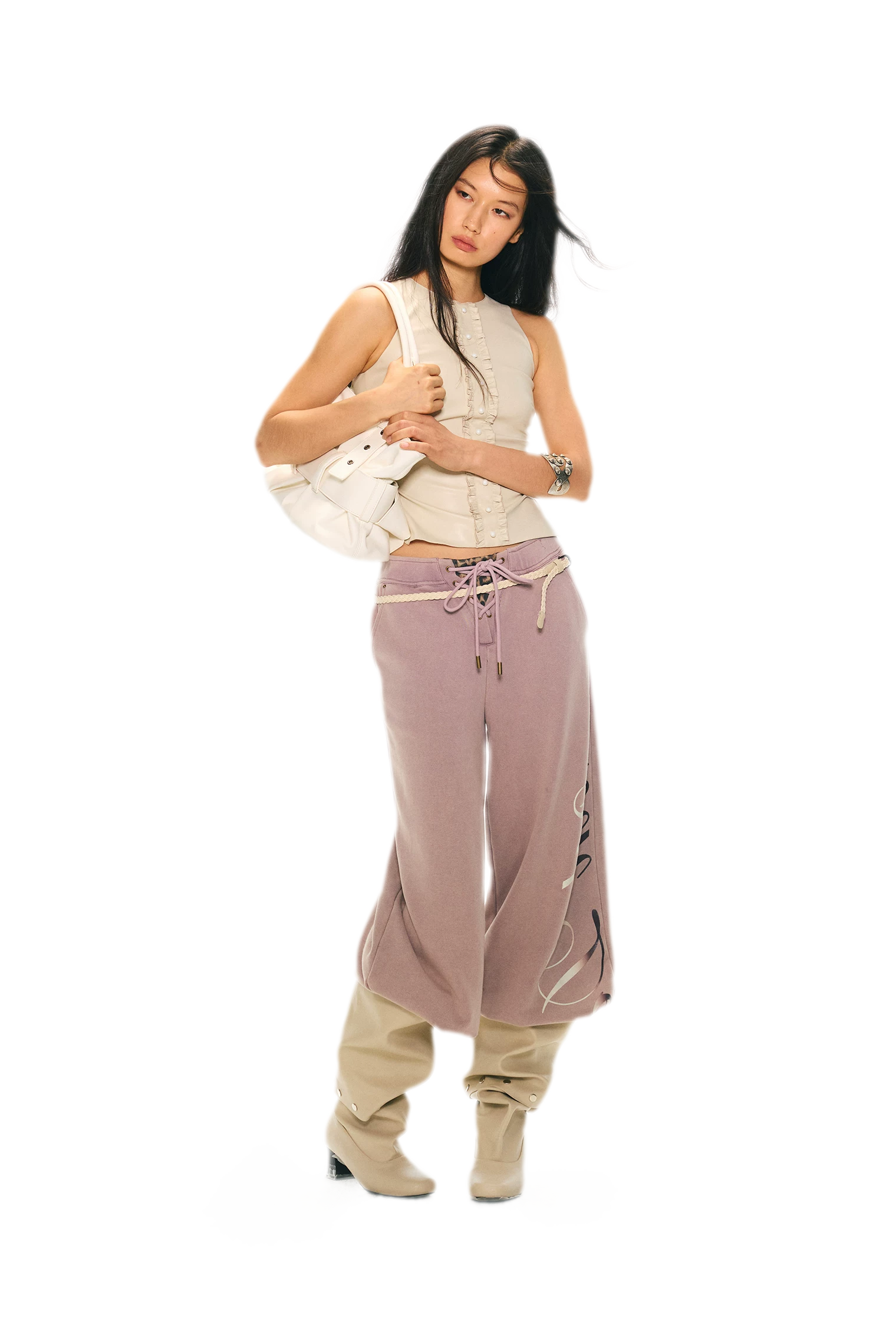 Vintage Letter Print Wide-Leg Pants