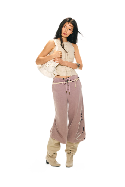 Vintage Letter Print Wide-Leg Pants