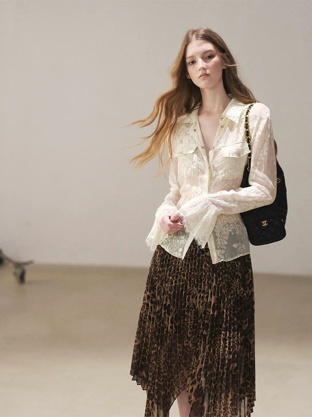 Burnout Jacquard Tailored Chiffon Shirt