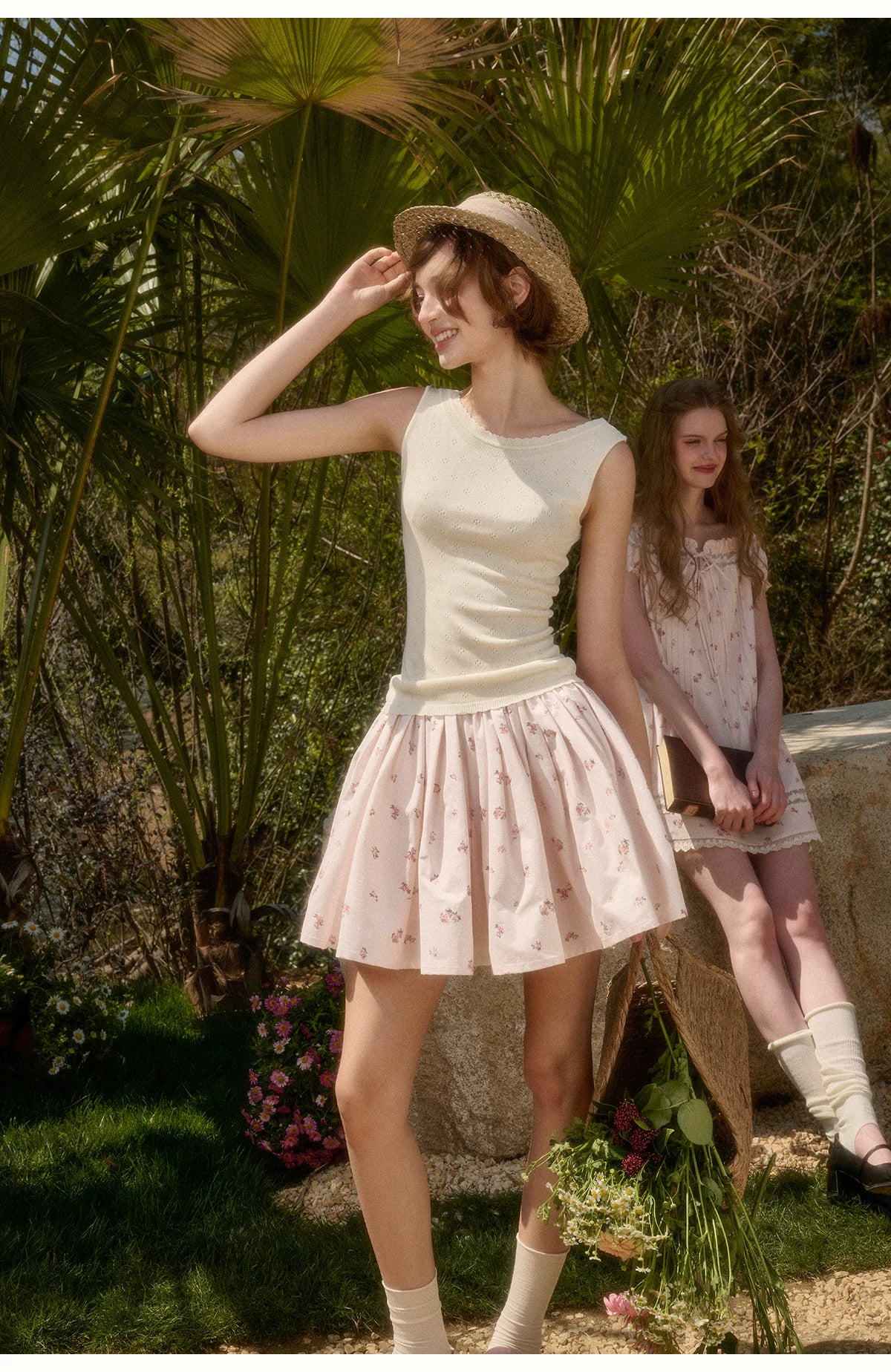 Babydoll Floral Babypink Short Skirt