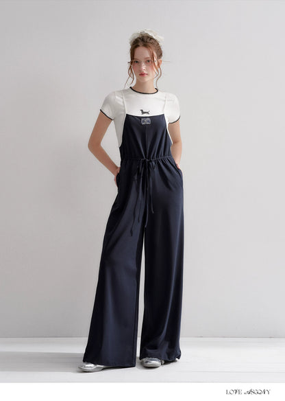 Contrast Piping Drawstring Waist Jumpsuit